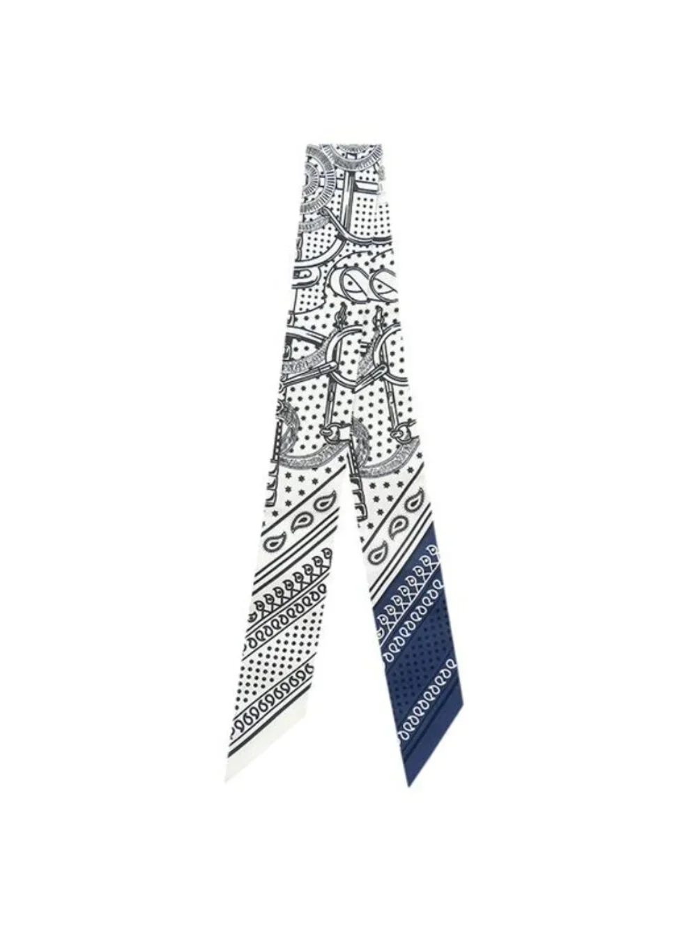 Hermes Scarf Twilly Silk White Marine Black Eperon D'or Apron
